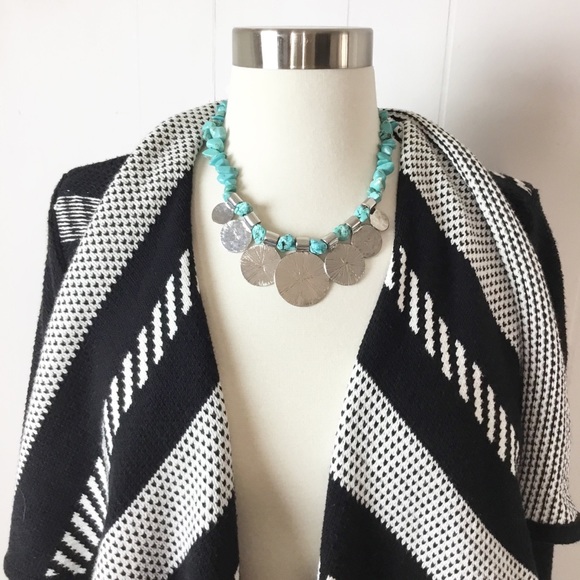 Julea Necklace Silver & Turquoise Beaded Stone Statement Necklace - Picture 2 of 3